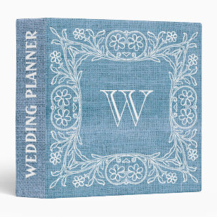Burlap Rustic Faux Monogram Wedding lace Binder