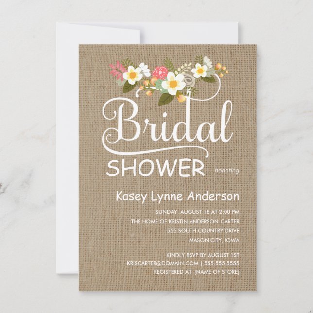 Burlap Rustic Floral Bridal Shower Invitation (Front)