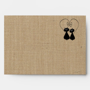 Burlap rustic funny cats in love wedding envelopes