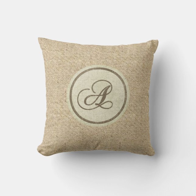Burlap rustic letter A decorative pillow (Front)