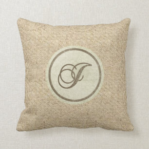 Burlap rustic letter J decorative pillow