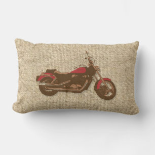 Burlap rustic motorcycle decorative pillow