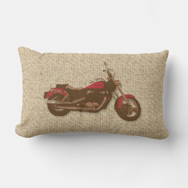 Burlap rustic motorcycle decorative pillow (Front)
