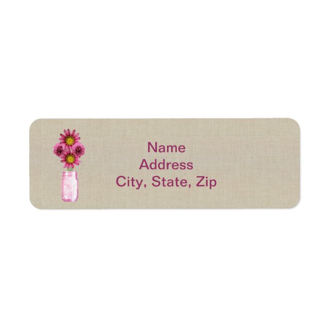Burlap Rustic Pink Mason Jar Address Labels (Front)