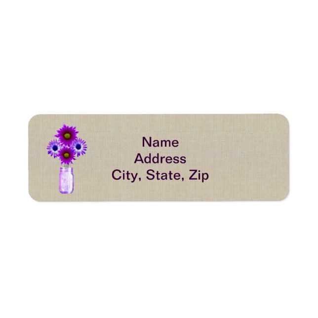 Burlap Rustic Purple Mason Jar Address Labels (Front)