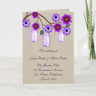 Burlap Rustic Purple Mason Jars Program Card