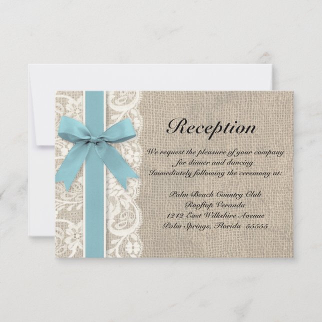Burlap Rustic Reception Directions Carte Glacier (Devant)
