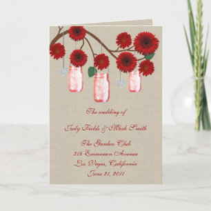 Burlap Rustic Red Mason Jars Program Card