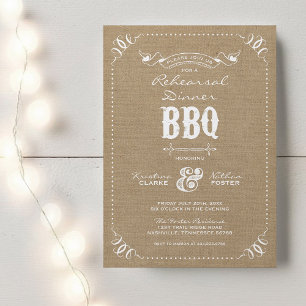 Burlap Rustic Rehearer Dîner BBQ Invitation