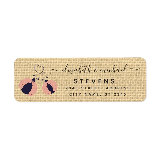 Burlap rustic romantic ladybugs in love wedding la (Front)