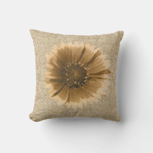Burlap rustic sunflower decorative pillow