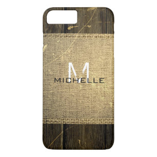 Burlap Rustic Vintage Wood Look Monogram Case-Mate iPhone Case