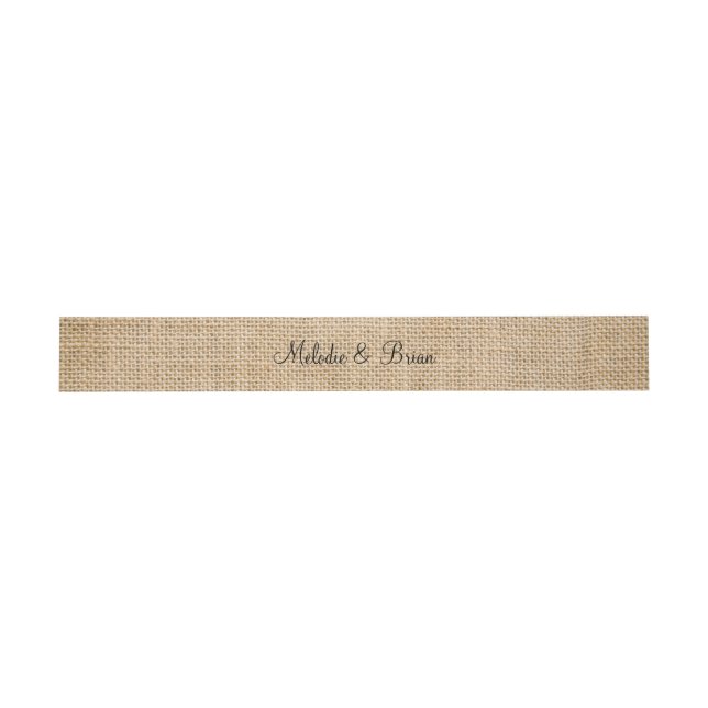 Burlap Rustic Wedding Couple Names Faux Texture Invitation Belly Band (Flat)