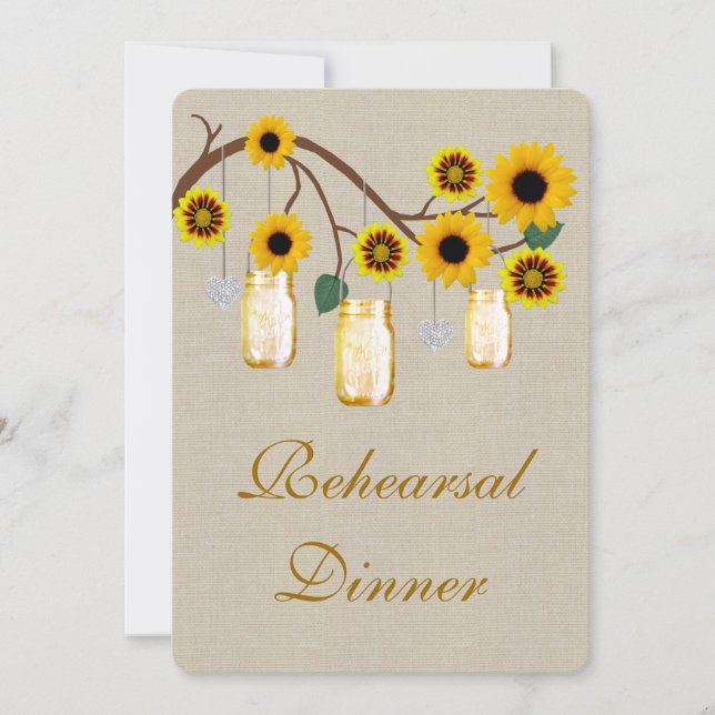 Burlap Rustic Yellow Mason Jars Rehearsal Dinner Invitation (Front)