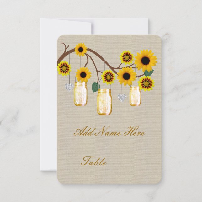 Burlap Rustic Yellow Mason Jars Table Place Card (Front)