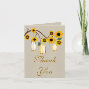 Burlap Rustic Yellow Mason Jars Thank You Card
