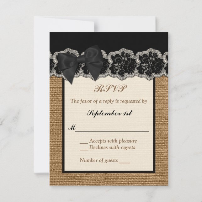 Burlap Rustique, Dentelle IMPRIMÉE, Carte RSVP de  (Devant)