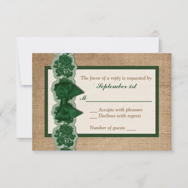 Burlap Rustique, Dentelle IMPRIMÉE, Carte RSVP de  (Devant)