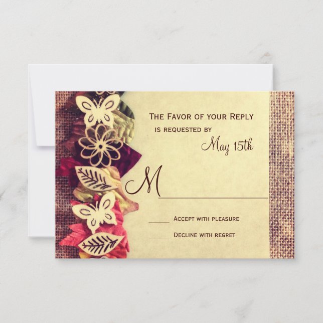 Burlap rustique et cartes RSVP de mariage Feuille (Devant)