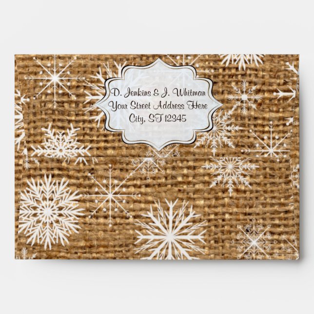 Burlap rustique, Snowflakes A7 Enveloppe (Dos (Haut rabat))