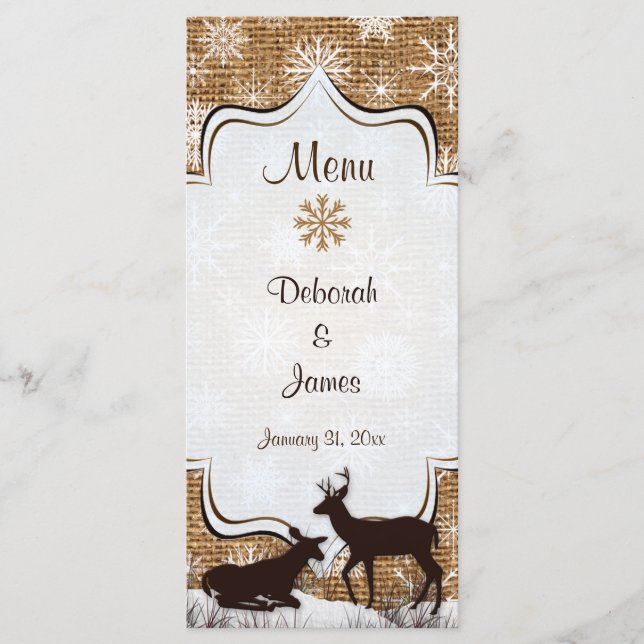 Burlap Rustique, Snowflakes & Deer Mariage Carte M (Devant)