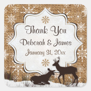 Burlap rustique, Snowflakes Wedding Favor Sticker 