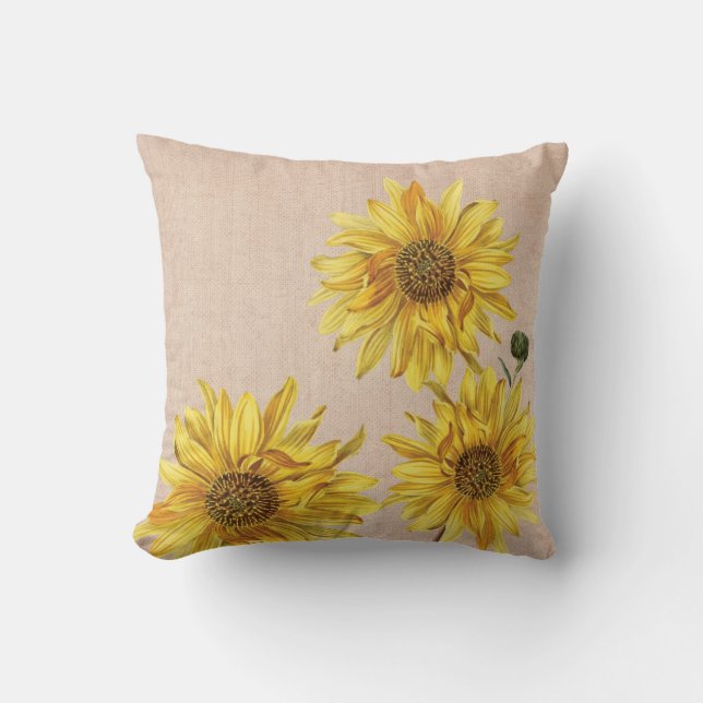 Burlap Rustique & Tournesols Jeter Oreiller (Recto)