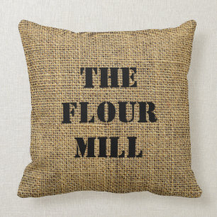 Burlap Sack The Flour Mill Throw Pillow