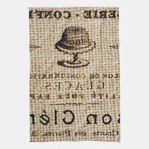 burlap scripts shabby chic french country cake kitchen towel
