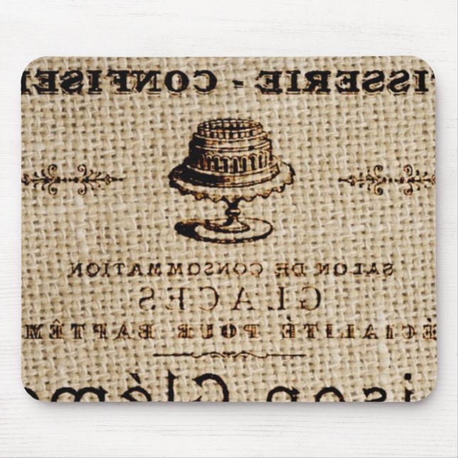 burlap scripts shabby chic french country cake mouse pad (Front)