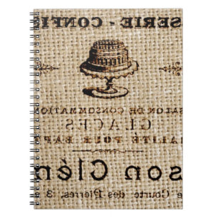 burlap scripts shabby chic french country cake notebook