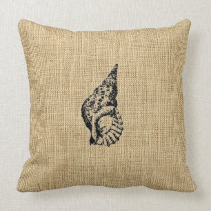 Burlap + SeaShell Illustration Sealife Design Throw Pillow
