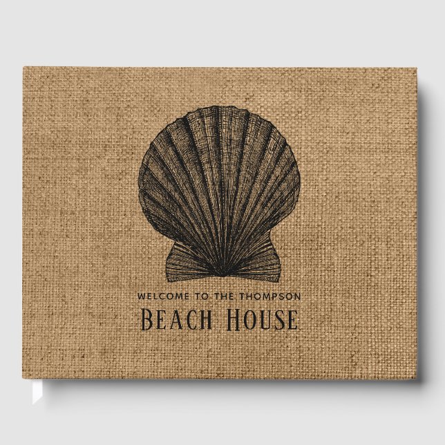 Burlap Shell Beach House Guest Book (Front)