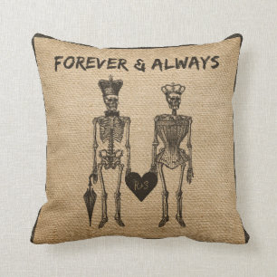 Burlap Skeleton Couple Forever Always Throw Pillow