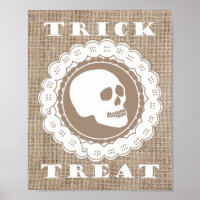 Burlap Skull Trick or Treat Art Print, Wall Decor