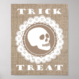 Burlap Skull Trick or Treat Art Print, Wall Decor
