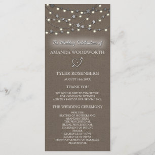 Burlap Star String Lights Rustic Wedding Programs