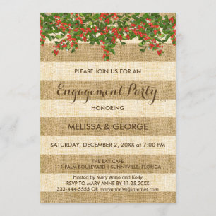 Burlap Stripes and Christmas Yaupon Holly Invitation
