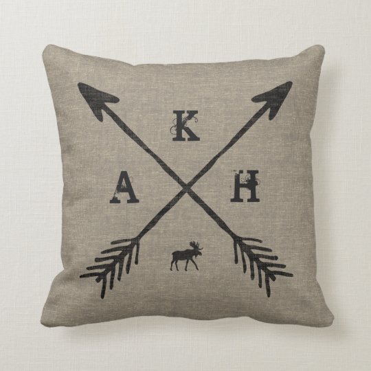 Burlap Style | Arrows Monogram Letters and Moose Throw Pillow