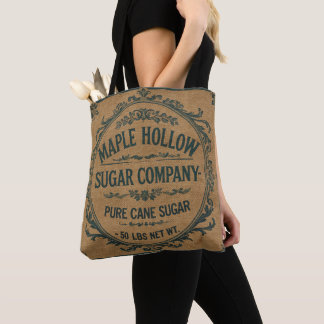 BURLAP STYLE FEED SACK MAPLE HOLLOW SUGAR  TOTE BAG
