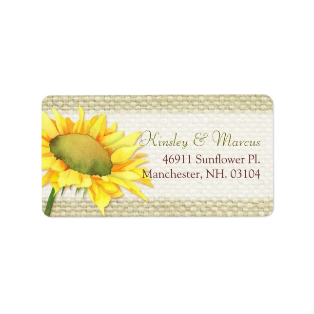 Burlap Sunflower Country Wedding Address Label (Front)