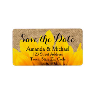 Burlap Sunflower Save the Date Address Label