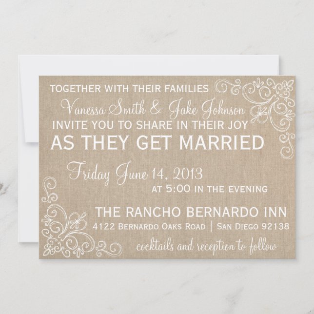 Burlap Swirl Wedding Invitation (Front)