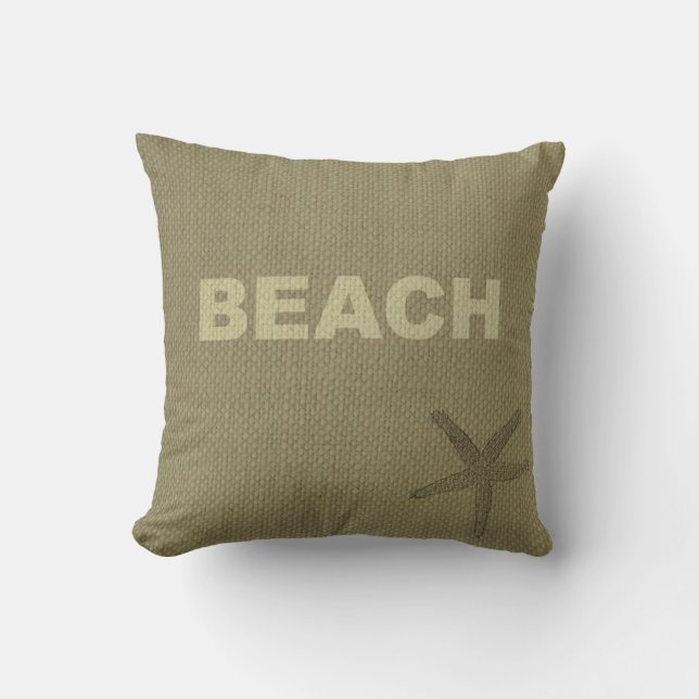 Burlap,Tan,Beach Designed Throw Pillow (Front)