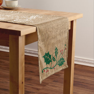 Burlap Texture Merry Christmas Short Table Runner