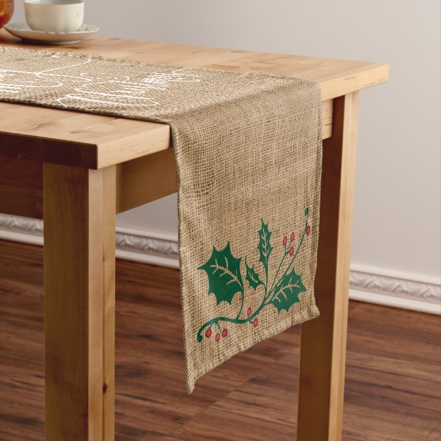 Burlap Texture Merry Christmas Short Table Runner (In Situ)