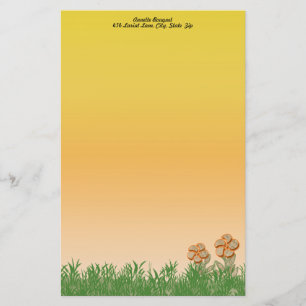 Burlap Texture Orange Flower Art Personalized Stationery