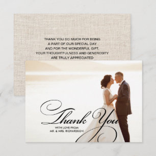 Burlap Texture Thank You Wedding Photo Cards