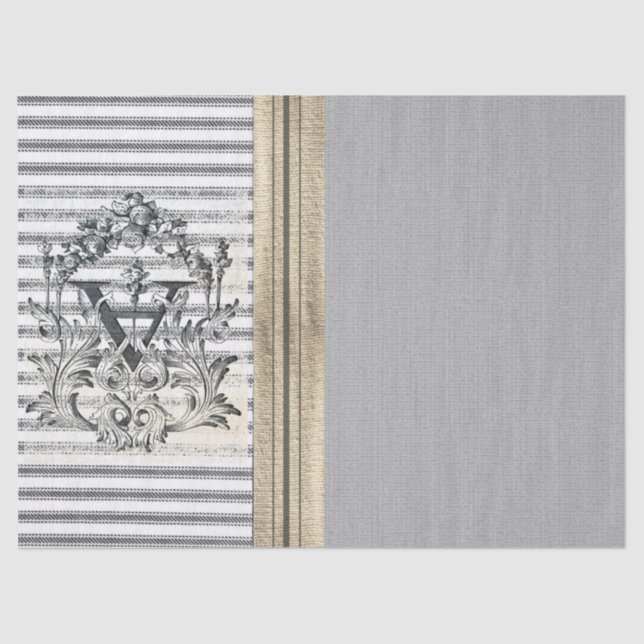 Burlap Ticking Monogram Tissue Paper (Front)
