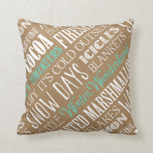 Burlap Typography Winter Wonderland Pillow